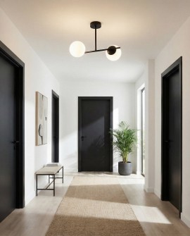  czarna lampa sufitowa z dwoma szklanymi kulami oświetlenie do przedpokoju prosta forma