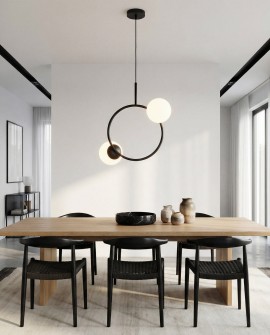  lampa wisząca z okręgiem i dwiema kulami nad stół do jadalni nowoczesne oświetlenie marki Lampit model Ledo W2