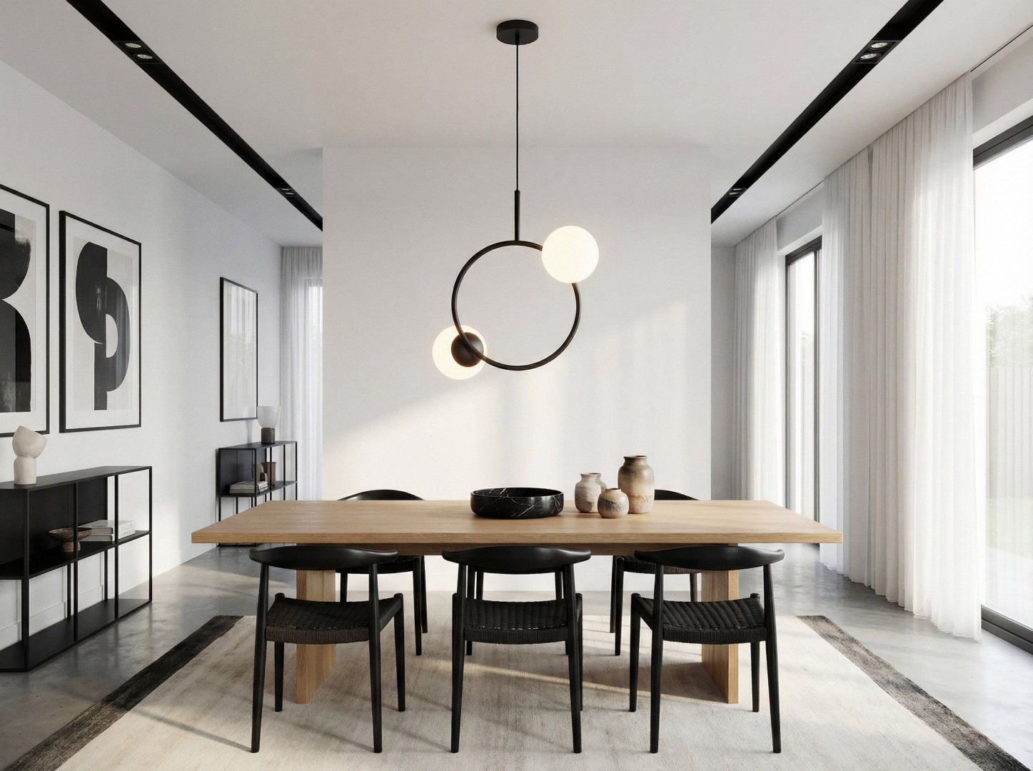  lampa wisząca z okręgiem i dwiema kulami nad stół do jadalni nowoczesne oświetlenie marki Lampit model Ledo W2