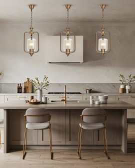  Lampa wisząca ATLANTA W1 w stylu loft, złota szczotkowana z szklanym kloszem, idealna do nowoczesnych wnętrz, dodająca ciepła