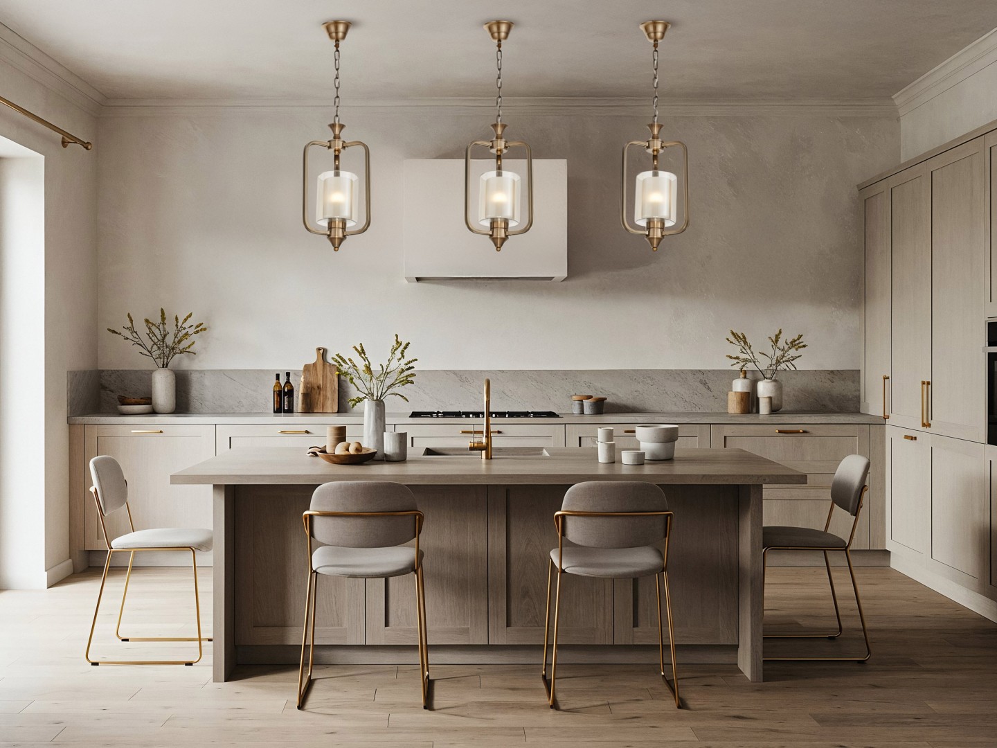 Lampa wisząca ATLANTA W1 złota szczotkowana, idealna do nowoczesnych wnętrz. Jej elegancki design komponuje się w kuchniach