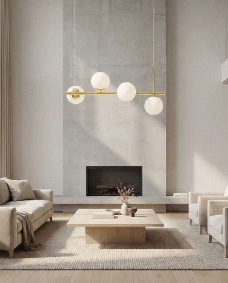  lampa wisząca z czterema mlecznymi białymi kloszami do salonu eleganckie oświetlenie marki Lampit nowoczesny model Ledo W4