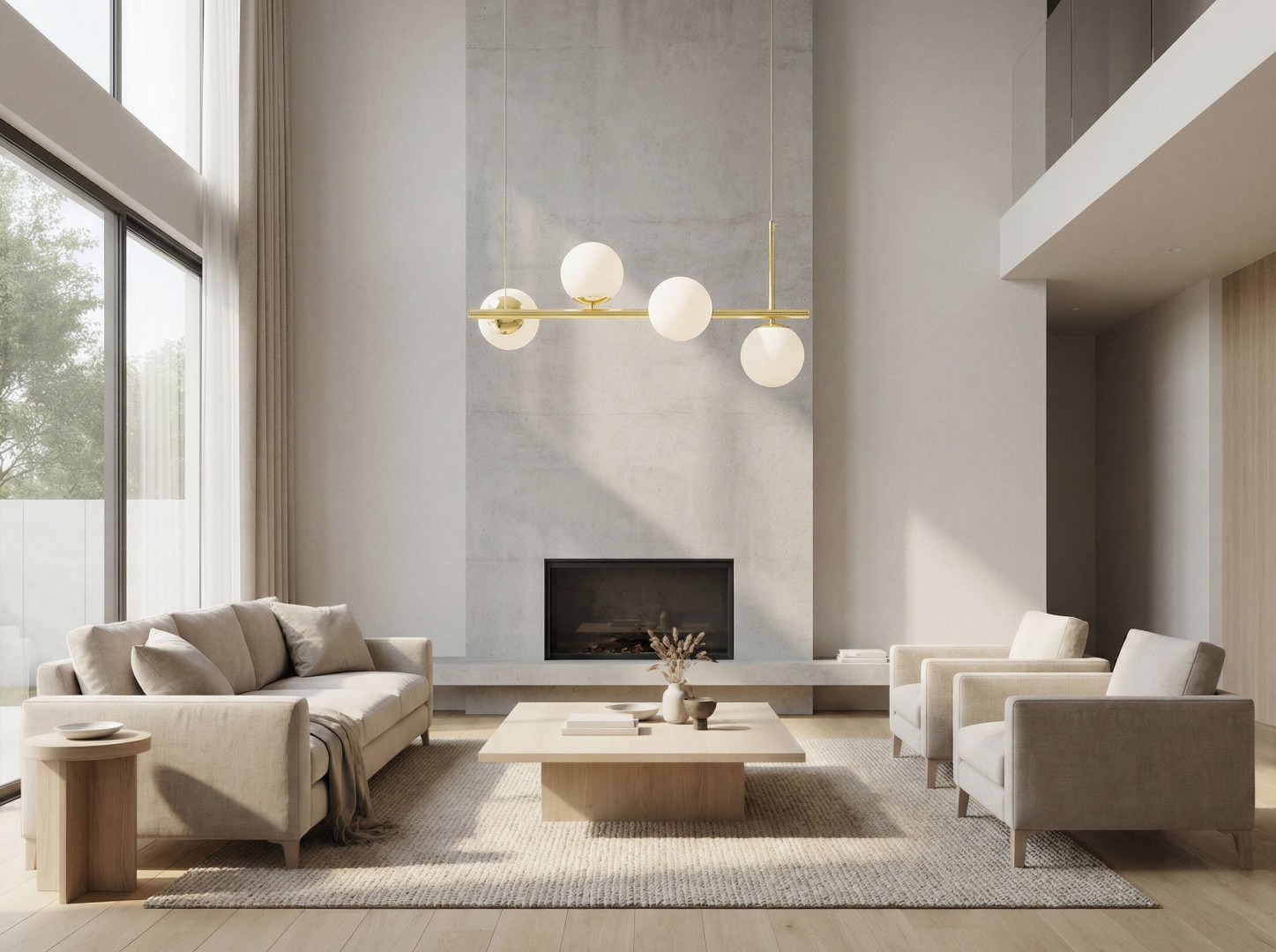 Lampa wisząca z czterema mlecznymi białymi kloszami do salonu eleganckie oświetlenie marki Lampit nowoczesny model Ledo W4