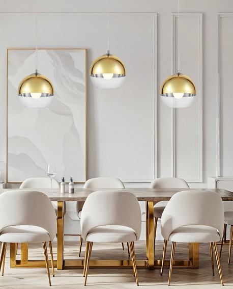 Lampa wisząca Veroni, złoto-szklana, elegancka dekoracja w stylu nowoczesnym, idealna do przestronnych jadalni