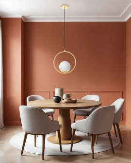  lampa wisząca z okrągłą złotą ramą i białym kloszem nad stół eleganckie oświetlenie Lampit model Vero 1A