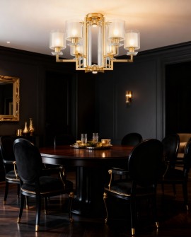 nowoczesny plafon MANHATTAN W6 w złotej ramie z szklanymi kloszami idealna lampa do klasycznych wnętrz