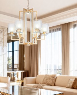 nowoczesny żyrandol wiszący złoty MANHATTAN od LuminaDeco elegancka lampa do salonu ze szklanymi kloszami