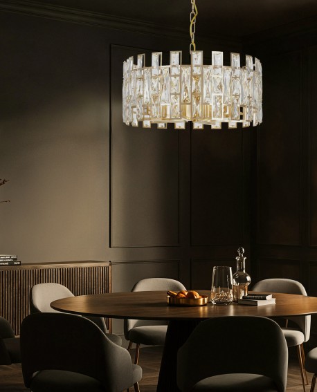 żyrandol wiszący kryształowy złoty FIORINA D50 elegancka lampa do jadalni w stylu klasycznym