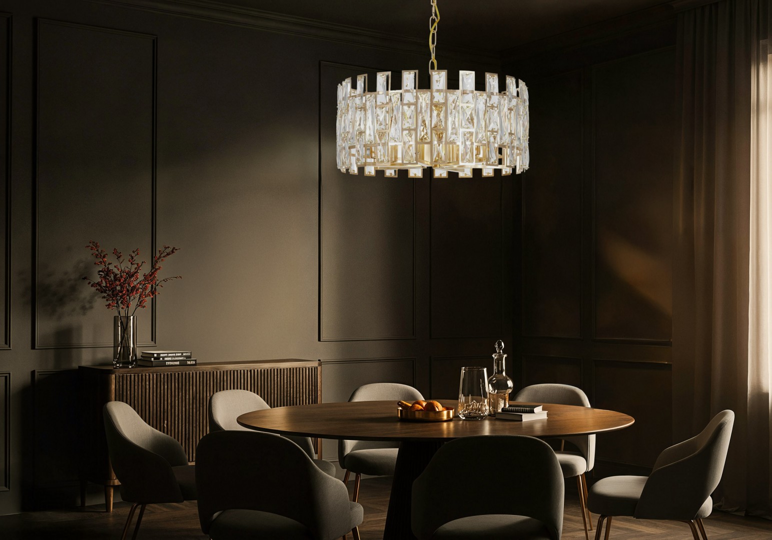 żyrandol wiszący kryształowy złoty FIORINA D50 elegancka lampa do jadalni w stylu klasycznym