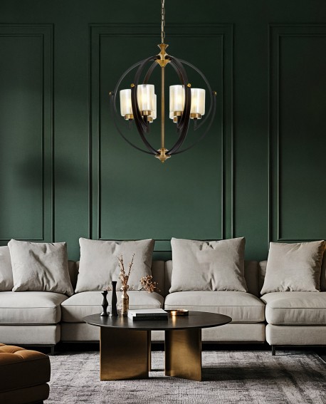 lampa wisząca loft czarno-mosiężna BERGEN W6 elegancki żyrandol do nowoczesnych wnętrz w stylu industrialnym