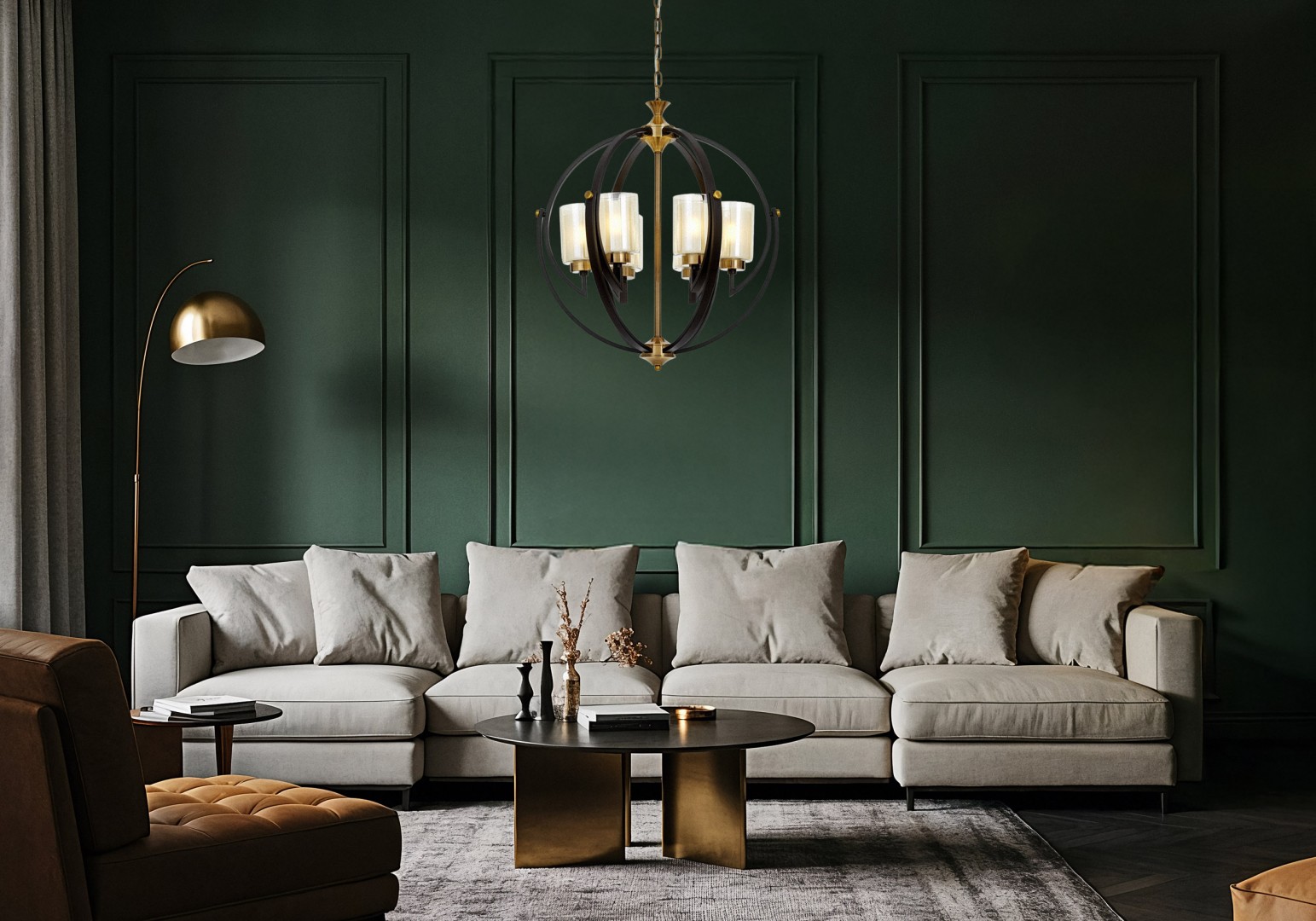 lampa wisząca loft czarno-złota szczotkowana BERGEN W6 elegancki żyrandol do nowoczesnych wnętrz w stylu industrialnym