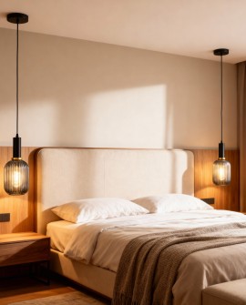 lampa wisząca loft DYMIONA RICO z przezroczystym kloszem idealna do sypialni w stylu industrialnym