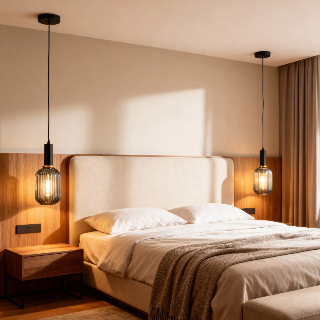 lampa wisząca loft DYMIONA RICO z przezroczystym kloszem idealna do sypialni w stylu industrialnym