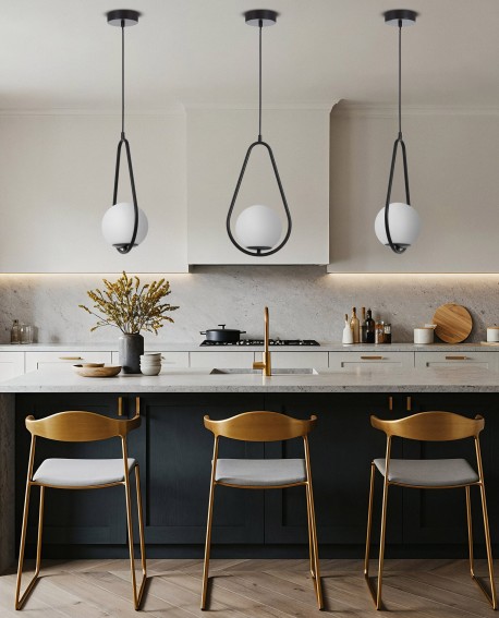 nowoczesna lampa wisząca czarna z białą kulą VERO 1C elegancka lampa do kuchni w minimalistycznym stylu