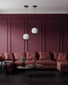 nowoczesna lampa wisząca czarna z białą kulą VERO 1C do eleganckich wnętrz w stylu minimalistycznym