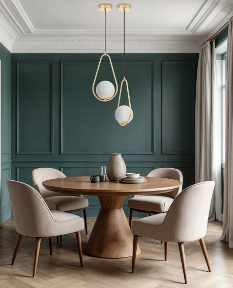 nowoczesna lampa wisząca złota z białą kulą VERO 1C elegancka lampa do jadalni w stylu minimalistycznym