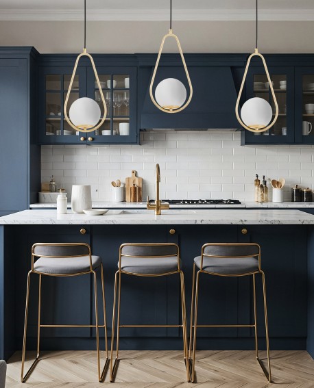 złota lampa wisząca VERO 1C z białą kulą nowoczesny żyrandol do przestronnych i eleganckich wnętrz