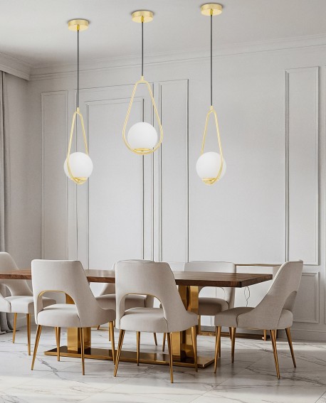 nowoczesna lampa wisząca klasyczne złoto VERO 1C od Lampit elegancka lampa do jadalni z subtelnym designem