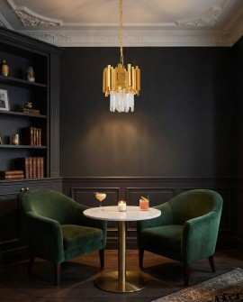 lampa wisząca kryształowa FERA D25 złota z pięknymi kloszami idealna do luksusowych salonów