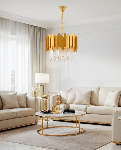 złoty żyrandol kryształowy FERA D40 lampa wisząca idealna do wnętrz w stylu glamour i art deco