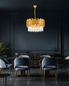 lampa wisząca FERA D50złota z kryształowymi kloszami do eleganckich wnętrz o wysokim standardzie