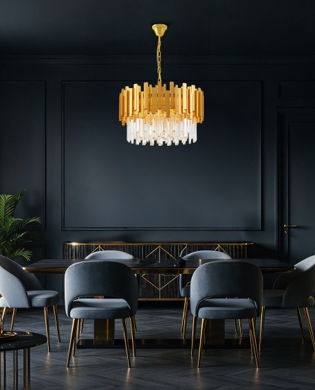 lampa wisząca FERA D50złota z kryształowymi kloszami do eleganckich wnętrz o wysokim standardzie