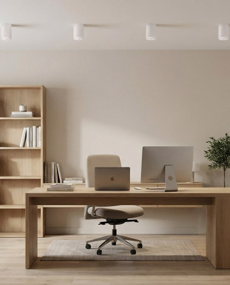 nowoczesna oprawa natynkowa spot tuba biała Nati W1 od Lampit idealna do biura i wnętrz minimalistycznych