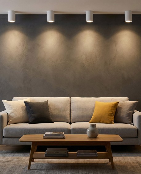 lampa natynkowa biała tuba Nati W1 od Lampit doskonała do oświetlenia sufitowego w nowoczesnych przestrzeniach