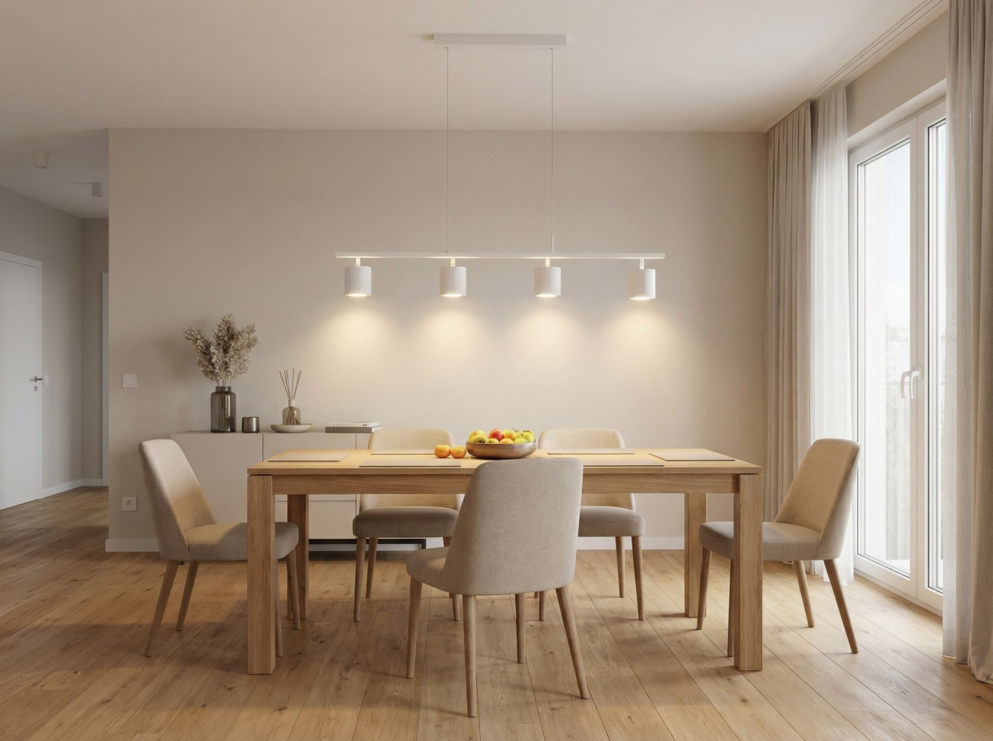 nowoczesna lampa wisząca biała Bolt W4 od Lampit idealna do jadalni i salonów w minimalistycznym stylu