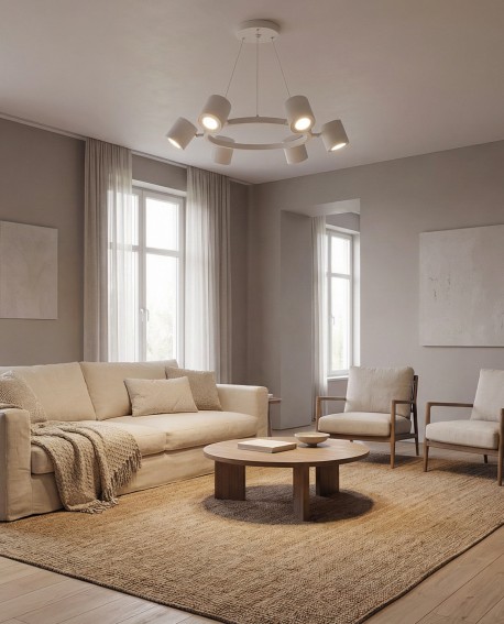 elegancka lampa wisząca Bolt W6 biała od Lampit doskonała do oświetlenia stołu w salonie lub jadalni