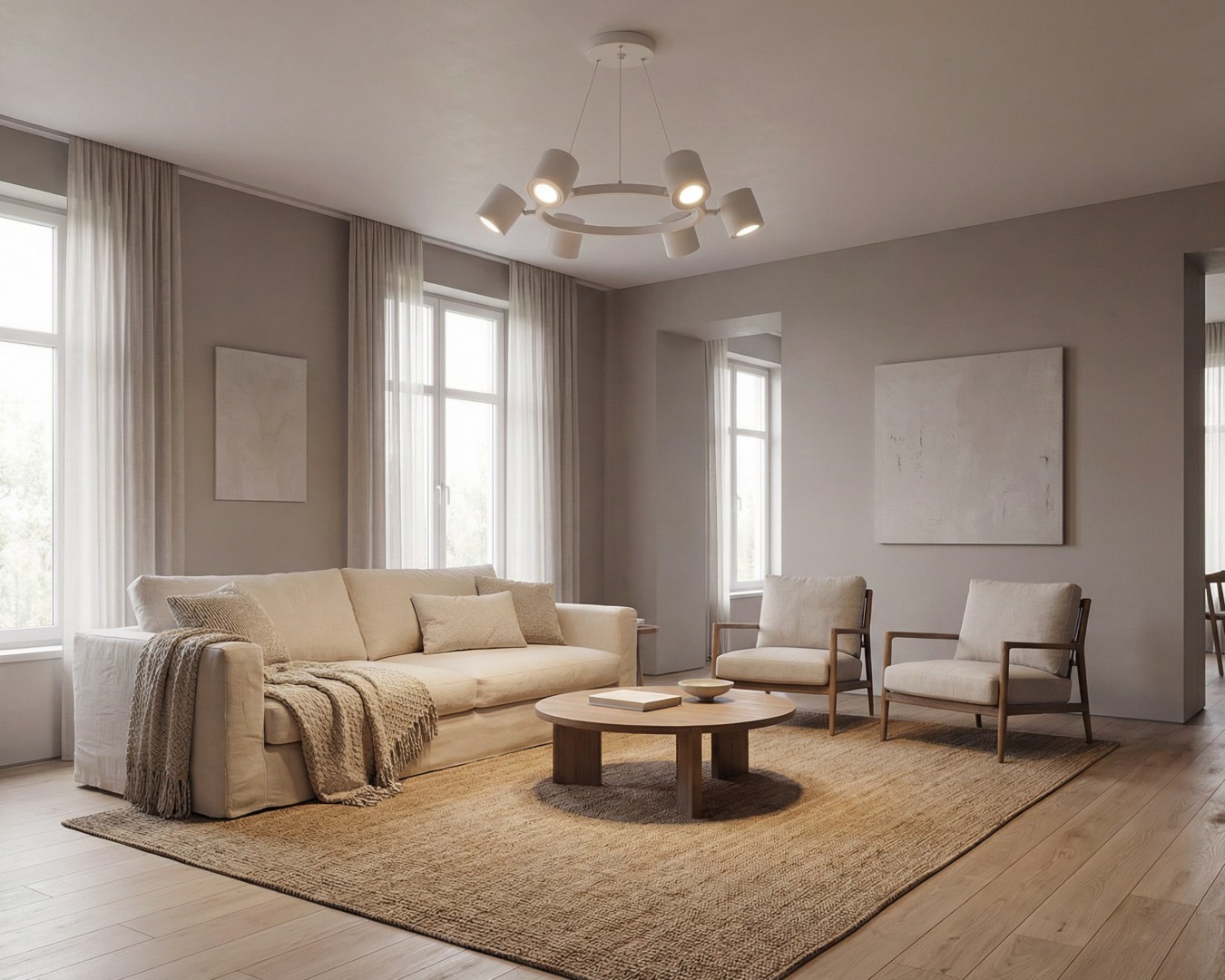 elegancka lampa wisząca Bolt W6 biała od Lampit doskonała do oświetlenia stołu w salonie lub jadalni