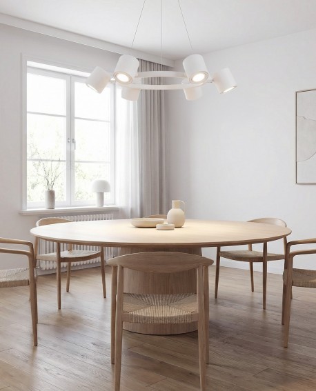 nowoczesna lampa wisząca biała Bolt W6 od Lampit idealna do jadalni z eleganckim wykończeniem