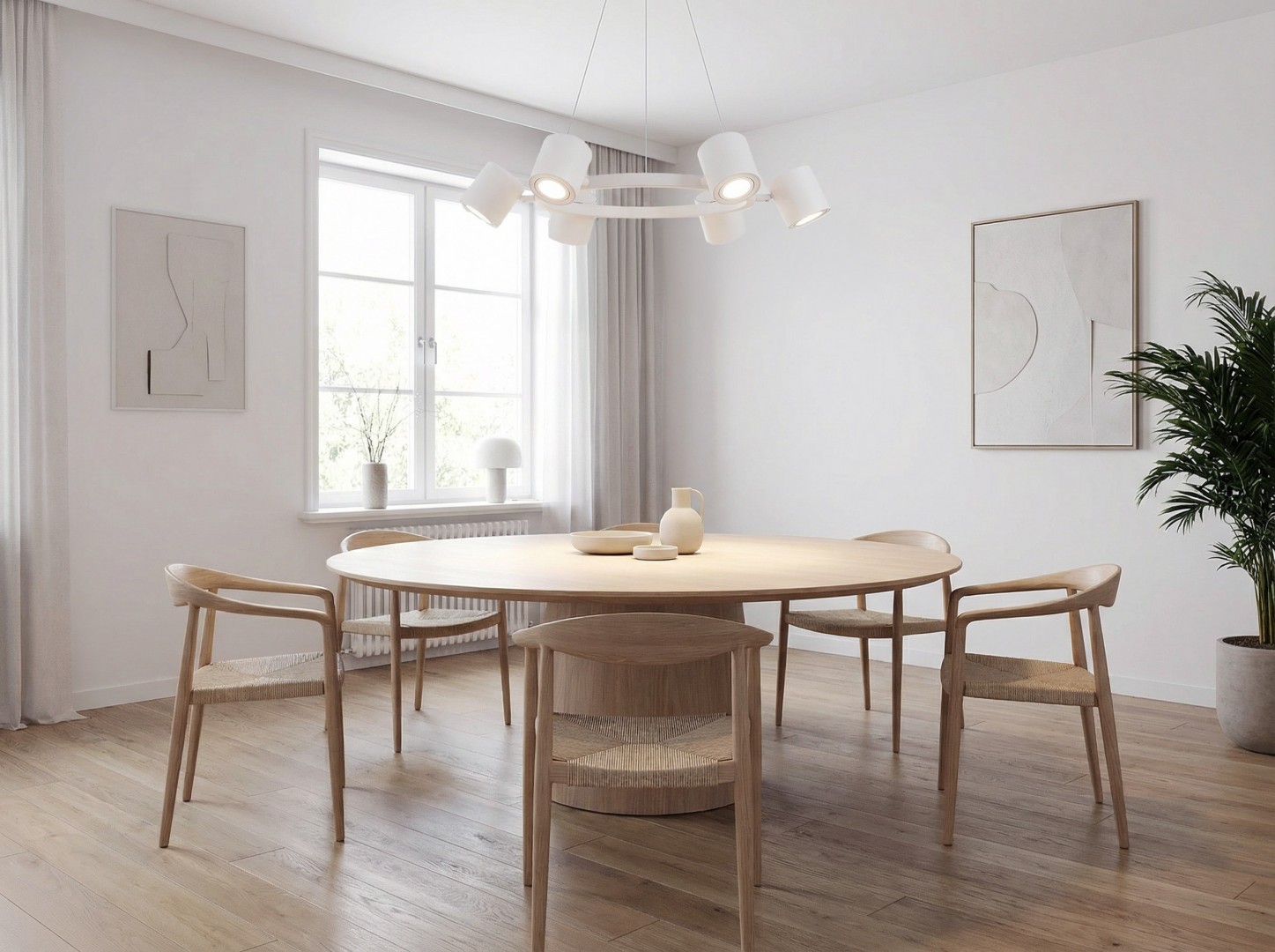 nowoczesna lampa wisząca biała Bolt W6 od Lampit idealna do jadalni z eleganckim wykończeniem