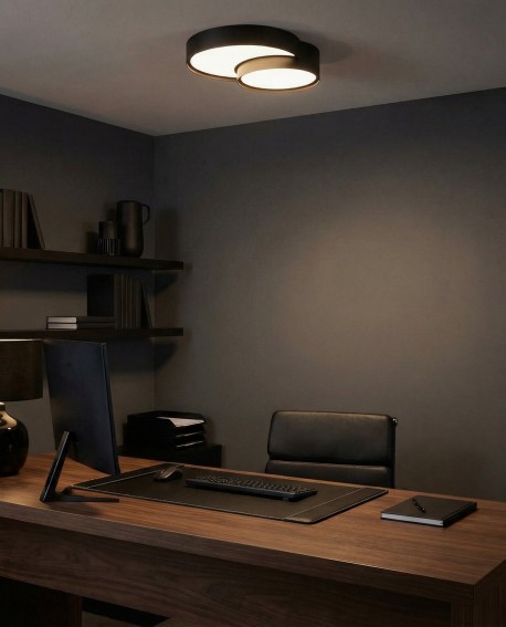 nowoczesny plafon sufitowy czarny Orbo Duo D40 od Lampit elegancka lampa do biura i wnętrz w stylu industrialnym