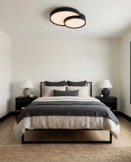 podwójny plafon LED z mlecznym kloszem i czarną obudową ORBO DUO D48 od Lampit 