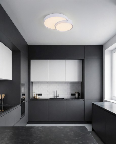 nowoczesny plafon sufitowy biały Orbo Duo D48 od Lampit elegancka lampa idealna do kuchni w minimalistycznym stylu