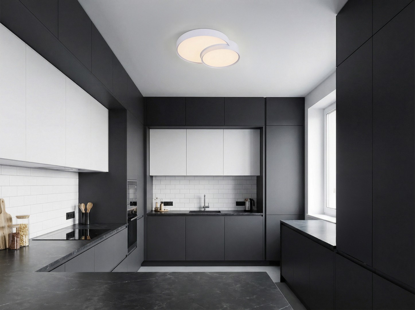 nowoczesny plafon sufitowy biały Orbo Duo D48 od Lampit elegancka lampa idealna do kuchni w minimalistycznym stylu