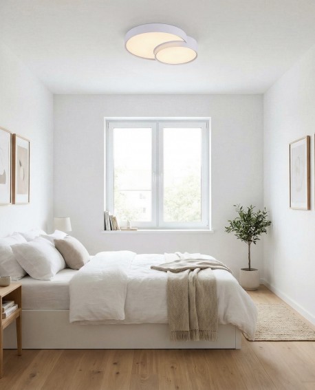 plafon sufitowy Orbo Duo D48 od Lampit elegancka biała lampa do biura i innych wnętrz o prostym designie