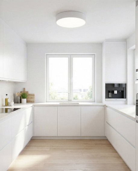 nowoczesny plafon sufitowy biały Orbo D40 od Lampit idealny do kuchni z minimalistycznym designem