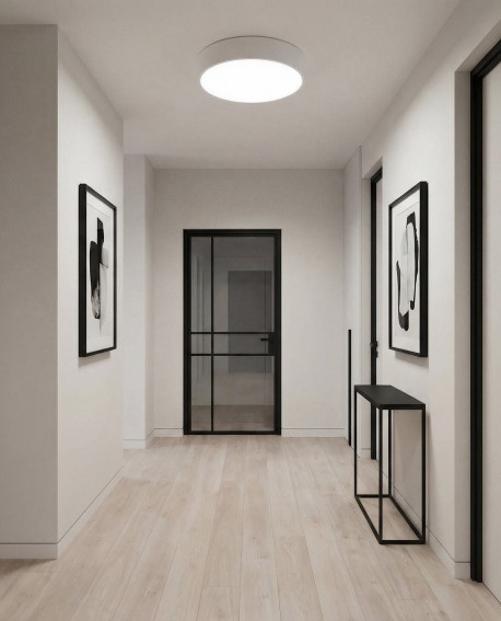 plafon sufitowy Orbo D40 biały od Lampit elegancka lampa do przedpokoju i innych nowoczesnych przestrzeni