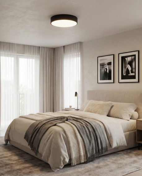 nowoczesny plafon sufitowy czarny Orbo D40 od Lampit elegancka lampa do sypialni z prostym designem