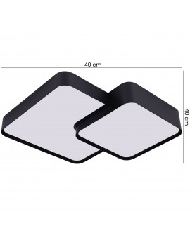 czarny plafon lampa sufitowa geometryczna z dwoma kwadratowymi panelami LED o wymiarze 40 cm model Cubo Duo D40