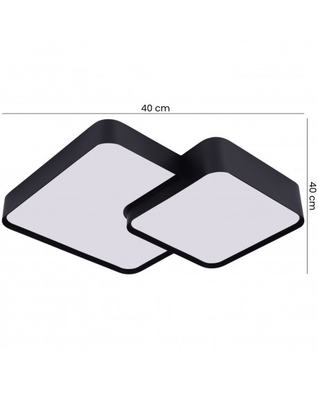 czarny plafon lampa sufitowa geometryczna z dwoma kwadratowymi panelami LED o wymiarze 40 cm model Cubo Duo D40