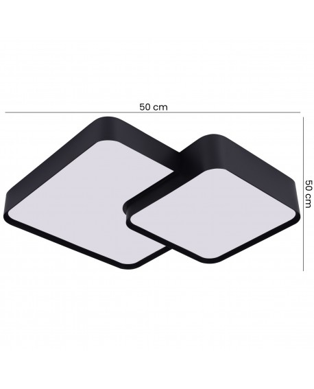 czarna lampa sufitowa plafon z dwoma kwadratami 50 cm producent Cubo geometryczny model Duo D48 do wnętrz