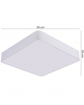 biały plafon sufitowy z widocznymi wymiarami 50x50 cm nowoczesna lampa do dużych wnętrz producent Lampit seria Cubo D50