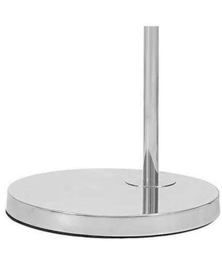 minimalistyczna lampa stojąca podłogowa w wykończeniu chrom z giętym ramieniem i metalowym kloszem Lampit model Nevo C1