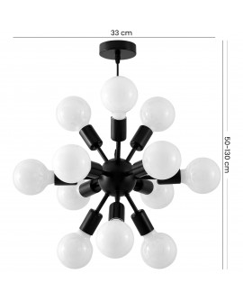 czarna lampa wisząca sufitowa z rysunkiem wymiarów 33 cm i regulacją 50 - 130 cm producent Lampit kolekcja Nova W12