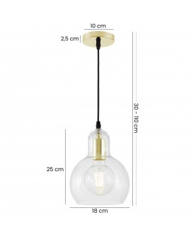 złota lampa wisząca z przezroczystym kloszem kula 25 cm regulowana wysokość 30 - 110 cm eleganckie oświetlenie Lampit Moro 1A