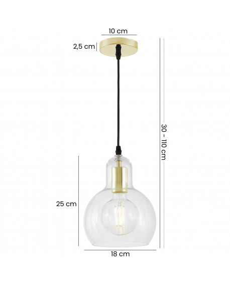 złota lampa wisząca z przezroczystym kloszem kula 25 cm regulowana wysokość 30 - 110 cm eleganckie oświetlenie Lampit Moro 1A