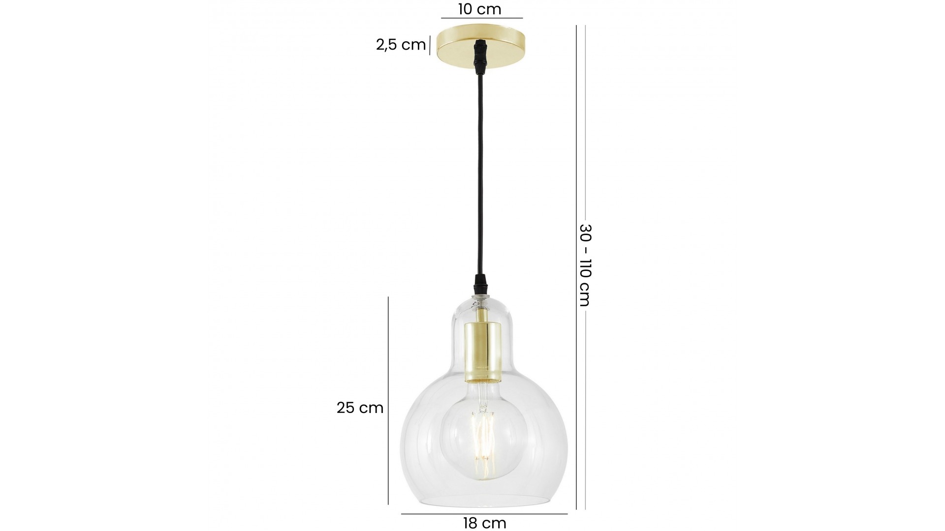 złota lampa wisząca z przezroczystym kloszem kula 25 cm regulowana wysokość 30 - 110 cm eleganckie oświetlenie Lampit Moro 1A